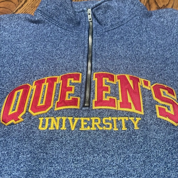 Queen's sz L quarter zip sweater grey heather red gold HoCo FoCo classic - Picture 2 of 8